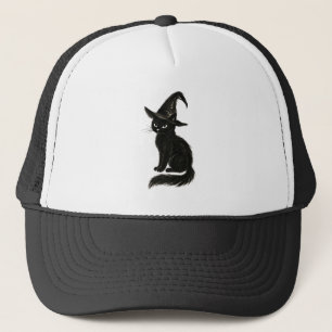 Hexenkatze – Schwarze Tinte Halloween-Illustration Truckerkappe