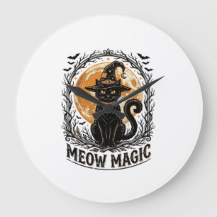 Hexenkatze-Shirt Vintage-Halloween-Mond-Design_1 Große Wanduhr