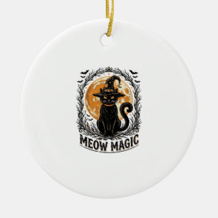Hexenkatze-Shirt Vintage Halloween-Mond-Design_1 Keramik Ornament