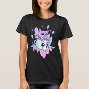 Hexenkatze Süße Pastell-Goth creepy Katzen Schädel T-Shirt