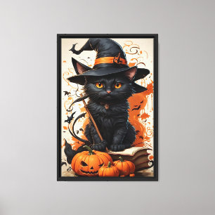 Hexenkatze und Pumpkins Gerahmte Leinwand Kunst un