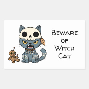 Hexenkatze Voodoo-Puppe mit individuellem Text Rechteckiger Aufkleber