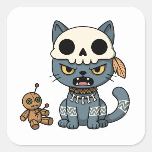 Hexenkatze Voodoo-Puppe Quadratischer Aufkleber