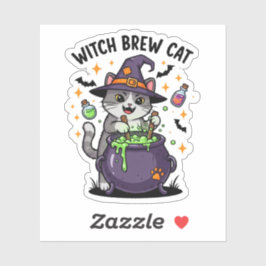 Hexenkatze - Zauberkauldron Halloween Aufkleber