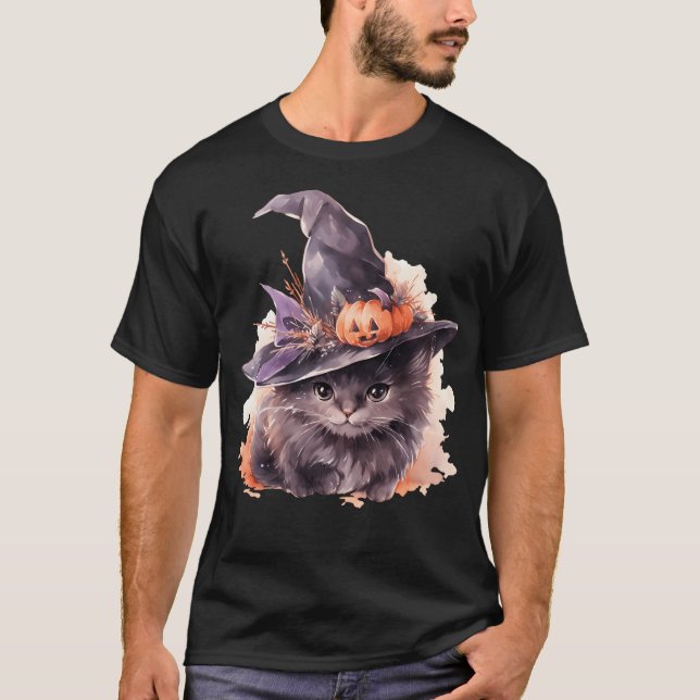 Hexenkatze zu Halloween 27 T-Shirt (Vorderseite)