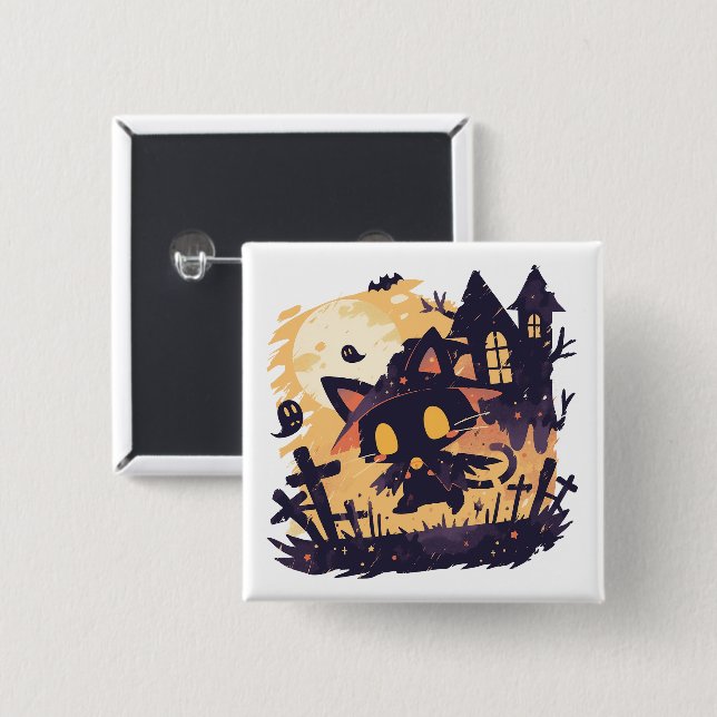 Hexenkatze zu Halloween Button (Vorne & Hinten)