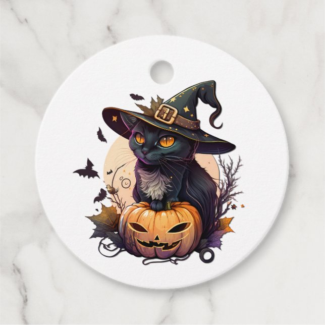 Hexenkatze zu Halloween Geschenkanhänger (Vorderseite)
