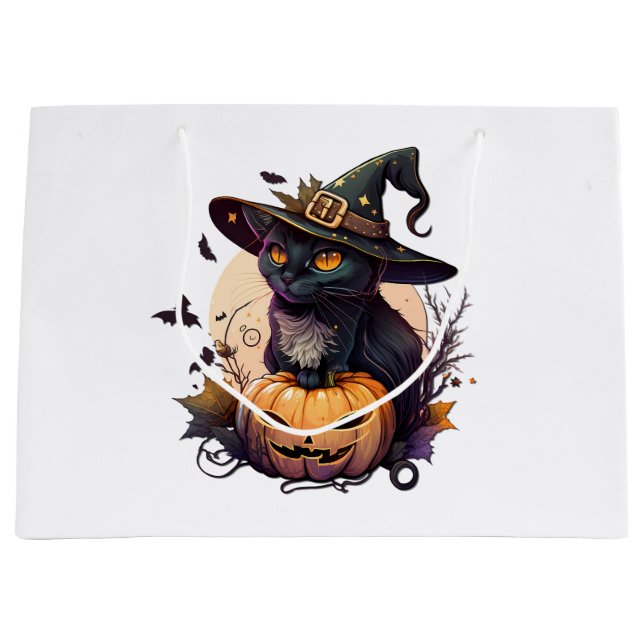 Hexenkatze zu Halloween Große Geschenktüte (Vorderseite)