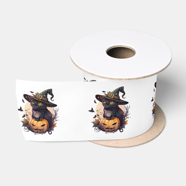 Hexenkatze zu Halloween Satinband (Spule)