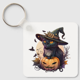 Hexenkatze zu Halloween Schlüsselanhänger