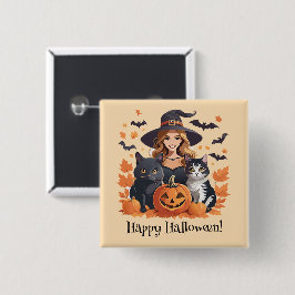 Hexenkatzen, Fledermäuse und Kürbiskins Halloween Button