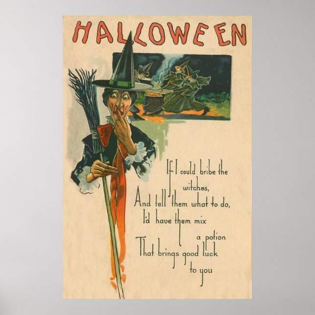Hexenkessel Besen Nacht Hexerei Poster (Vorne)