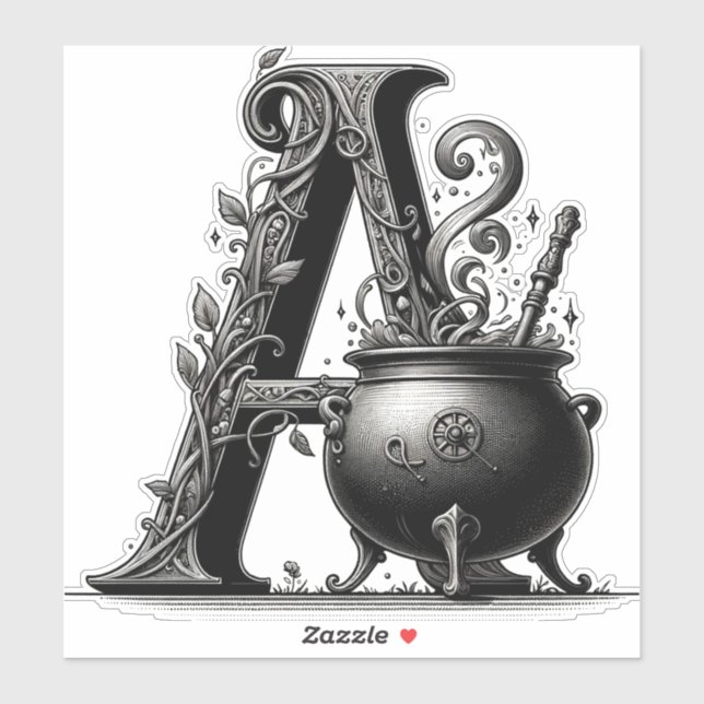 Hexenkessel Cauldron Hexchy Letter A Custom Initia Aufkleber (Blatt)
