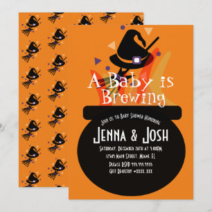 Hexenkessel Gruseliger Halloween-Baby-Shower Orang Einladung