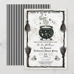 Hexenkessel Halloween-Abendparty im Vintage-Stil Einladung