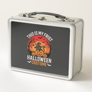 Hexenkostüm Halloween Katze und Kürbis Vektor Des Metall Brotdose