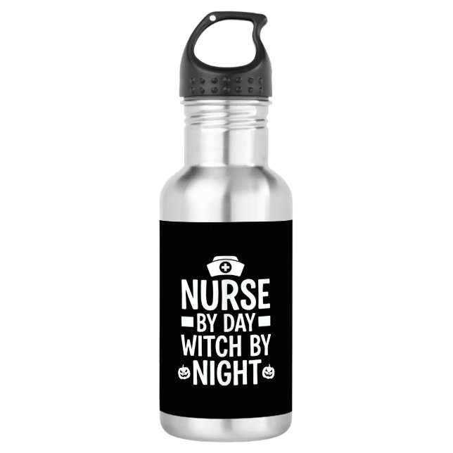 Hexenkrankenschwester Halloween-Vektordesign_1 Edelstahlflasche (Vorderseite)