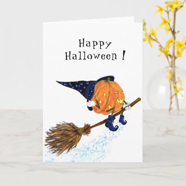 Hexenkürbis Flying Funny Halloween Card Karte (Gelbe Blume)