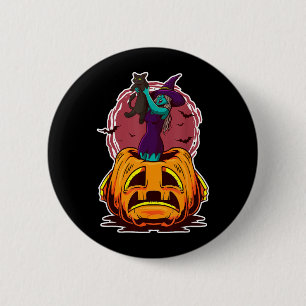 Hexenkürbis schwarze Katze und spooky Zauberer Button