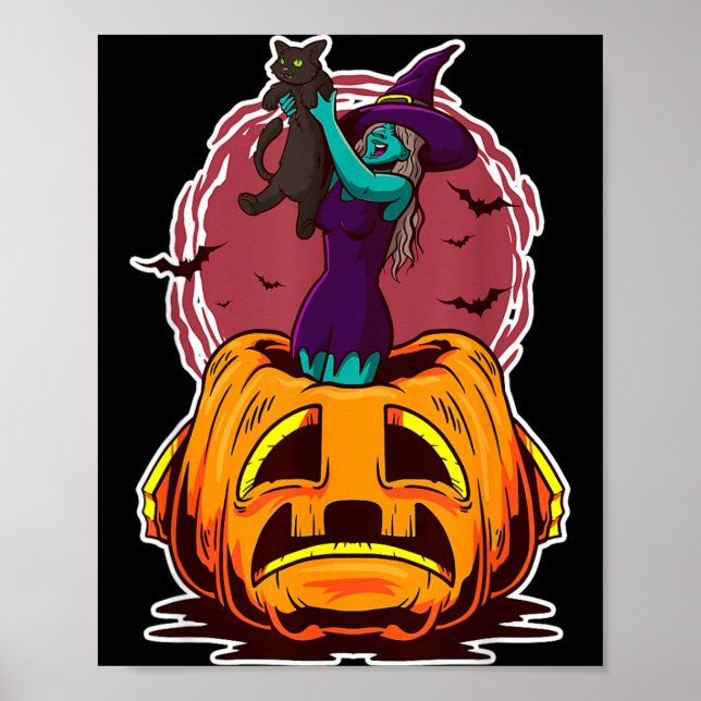 Hexenkürbis schwarze Katze und spooky Zauberer Poster (Vorne)
