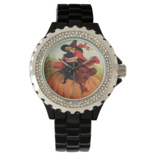 Hexenkürbis Vintages Halloween Armbanduhr