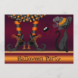 Hexenleder, Katze und Spider-Halloween-Party Einladung