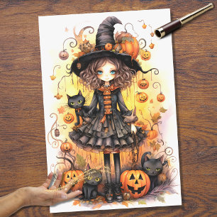 Hexenmädchen 6 Halloween-Dekoupage Seidenpapier