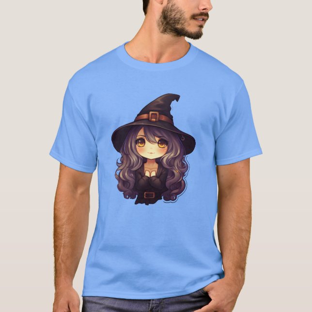 Hexenmädchen Halloween Comic T-Shirt (Vorderseite)