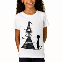 Hexenmeisterin-Schwarze-Katze-Halloween-Kinder-T-S