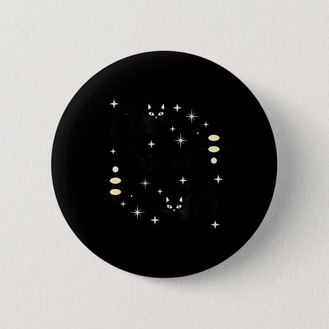 Hexenmondphasen-Katze Himmels Schwarze Katze Kunst Button (Vorderseite)