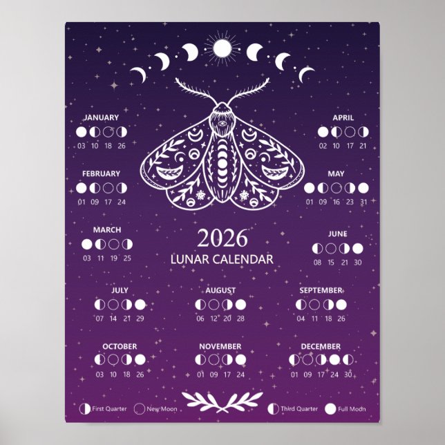 Hexenmoth Celestial Lunar Mondkalender Poster (Vorne)