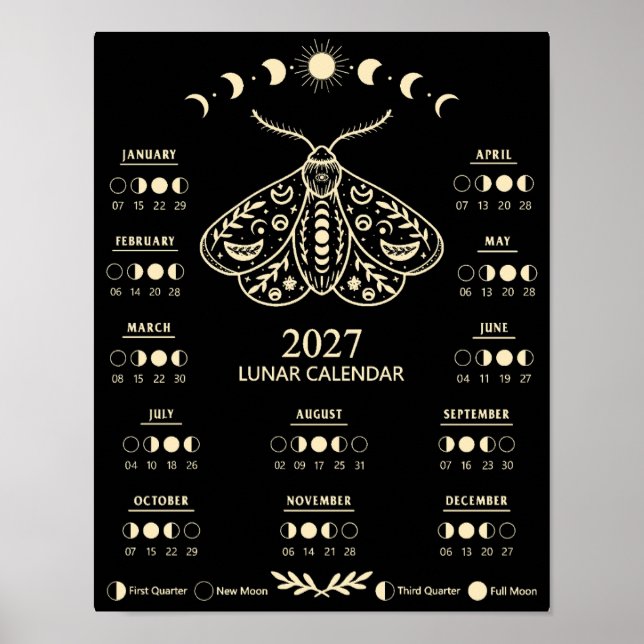 Hexenmoth Zauber Mondkalender 2027 Poster (Vorne)
