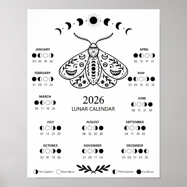 Hexenmoth Zauber Mondkalender  Poster (Vorne)