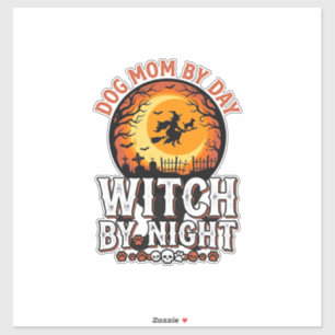 Hexenmutter Hund bei Nacht Vintage Halloween-Shirt Aufkleber