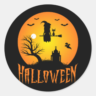 Hexennachtskleber, Silhouette Halloween Runder Aufkleber