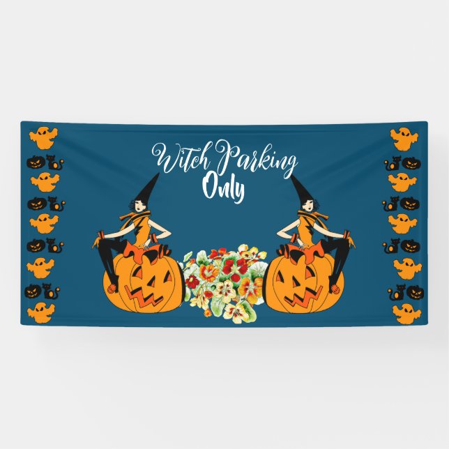 Hexenparkplatz nur Halloween Pumpkins Ghost Spooky Banner (Horizontal)