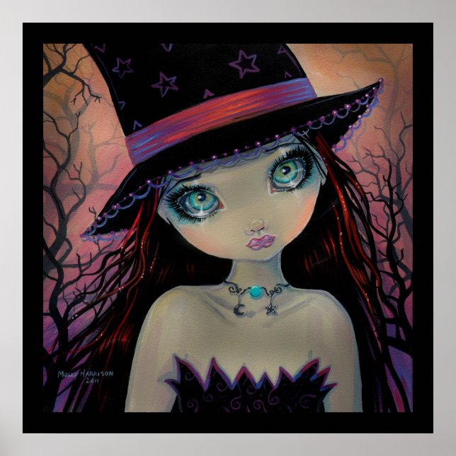 Hexenplakat mit leuchtenden Augen Fantasy-Kunst Poster (Vorne)