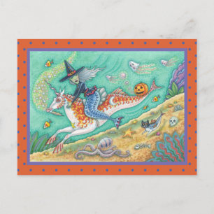 HEXENREITERIN MERMAID, EINHORN MERHORSE FANTASY POSTKARTE