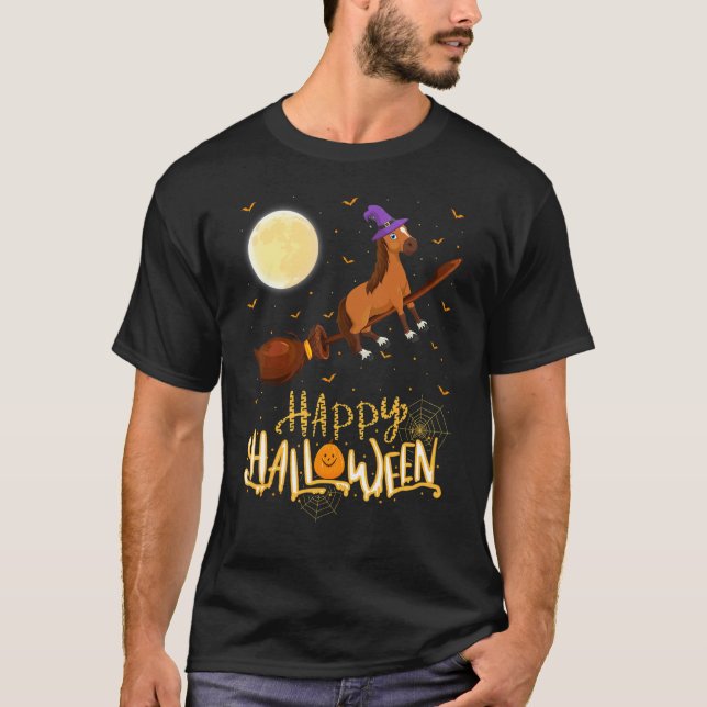 Hexenritt Schrotflinte Pferd Halloween T-Shirt (Vorderseite)