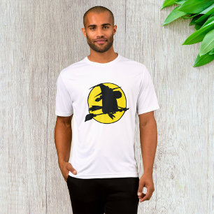 Hexensilhouette auf Besen gegen Vollmond T-Shirt
