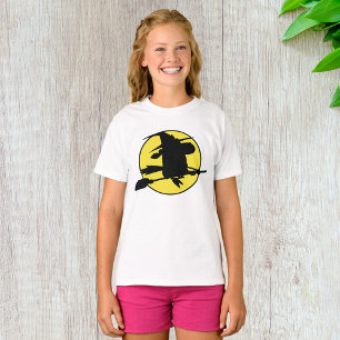 Hexensilhouette fliegt auf Besen gegen Vollmond T-Shirt
