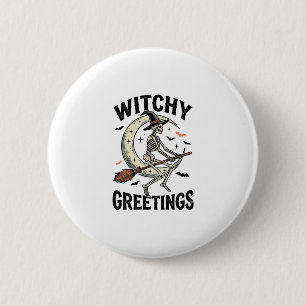 Hexenskelett-Grafik Hexen-Grüße Vintage-Ha Button