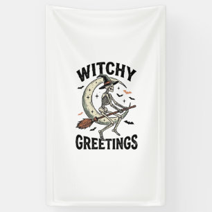 Hexenskelett Grafik Hexen Grüße Vintage Halloween Banner