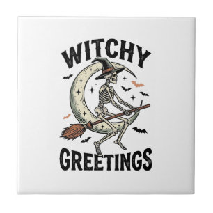 Hexenskelett Grafik Hexen Grüße Vintage Halloween Fliese