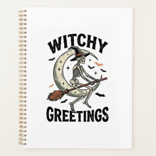 Hexenskelett Grafik Hexen Grüße Vintage Halloween  Planer