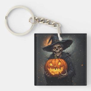 Hexenskelett mit leuchtendem Kürbis Halloween 🎃 Schlüsselanhänger