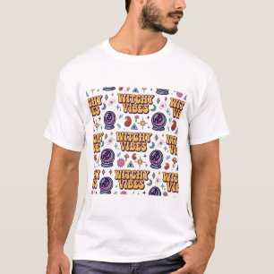 Hexenstimmung Retro-Halloween-Typografie-Muster T-Shirt
