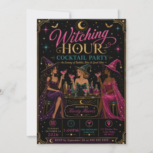 Hexenstunde-Cocktail-Halloween-Party Einladung (Vorderseite)