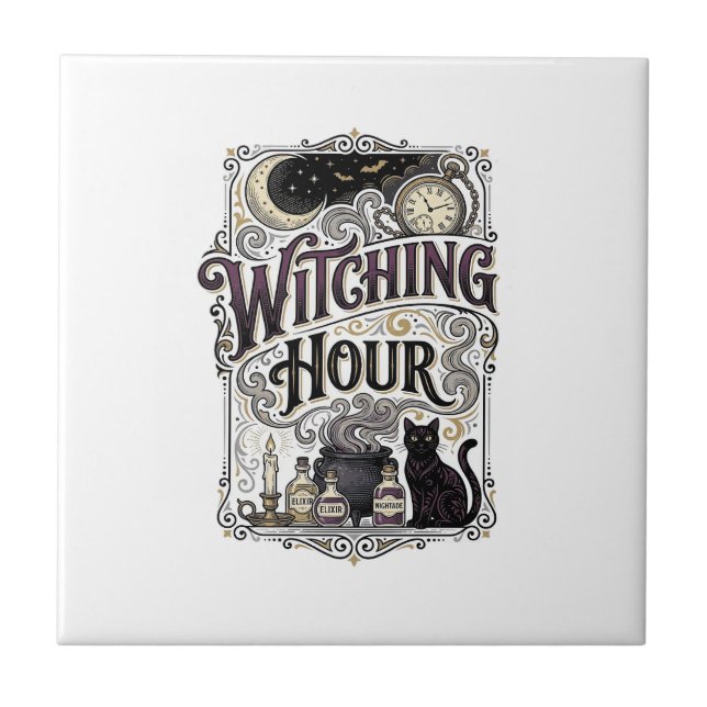 Hexenstunde Vintage Gravur Hexen Design_1 Fliese (Vorderseite)