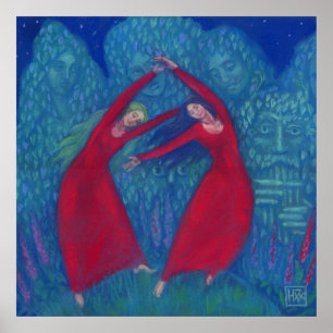 Hexentanz, pastellfarbene Malerei, Fantasiekunst Poster